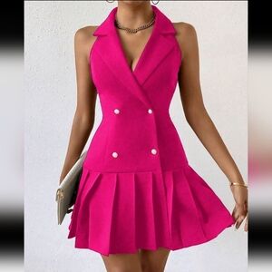 Elegant Pink Double-Breasted Mini Dress